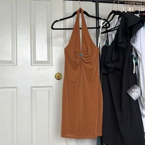 NWT Wild Fable Sexy Little Halter Dress Mini Size S Camel Brown